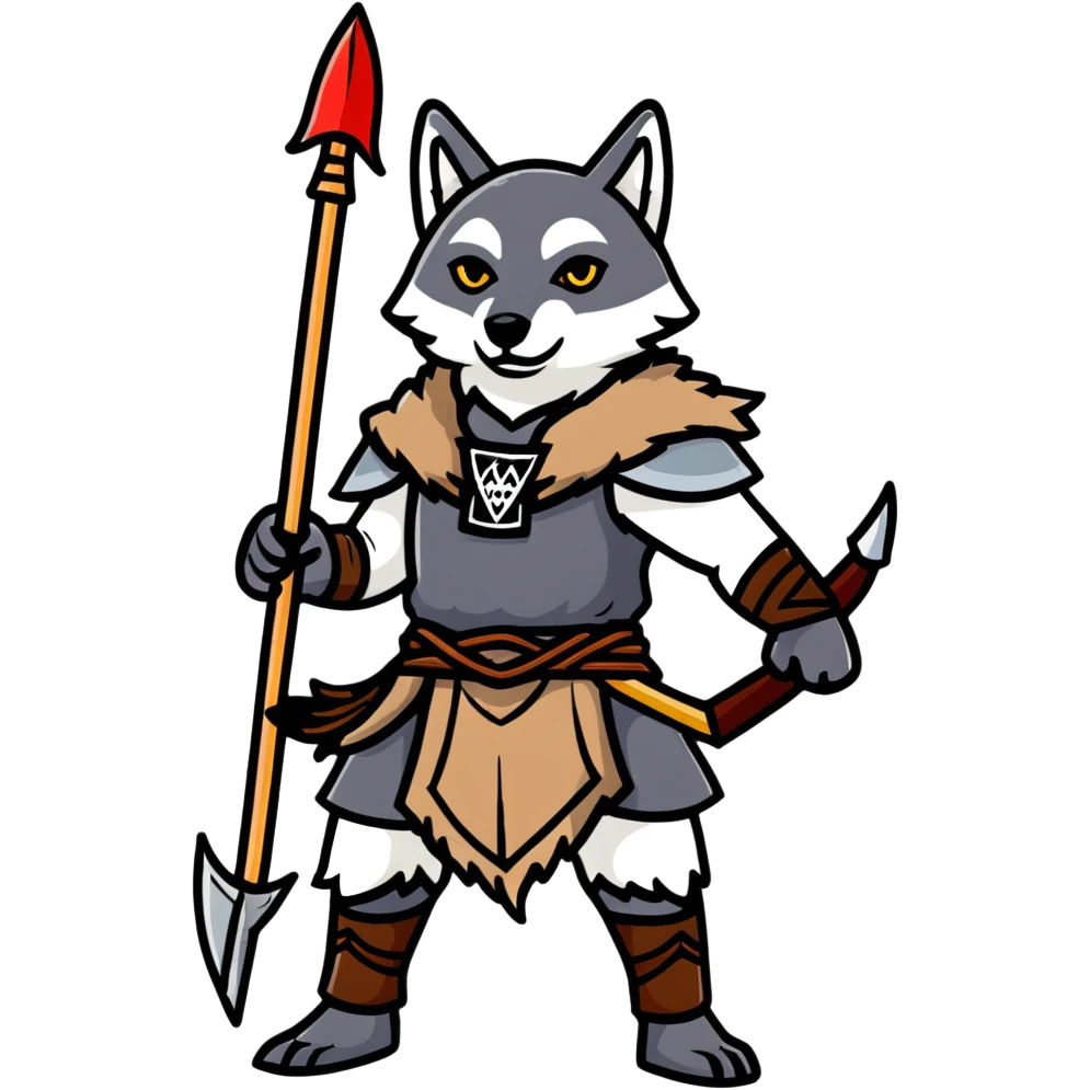 Russian pagan warrior with wolf pelt, spear, ancient Slavic symbols emoji