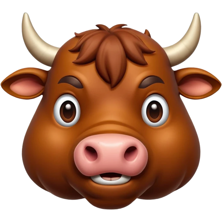 An adorable 3d brown bull with large and exaggerated features in the shape of a ball. Make the background white emoji