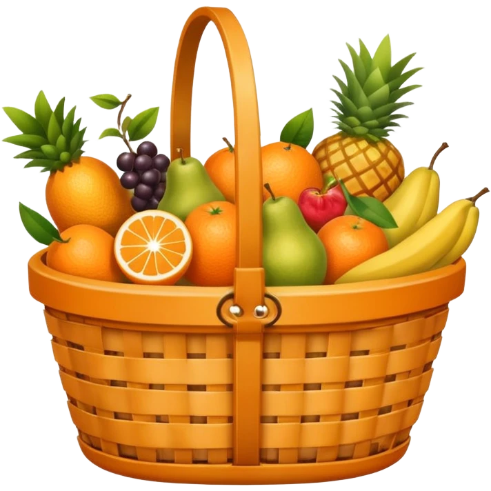 Orange plaid lining basket with both food, drink and fruits emoji