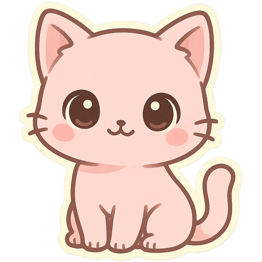 cute pink cat, big eyes, sitting, kawaii style, pastel colors emoji
