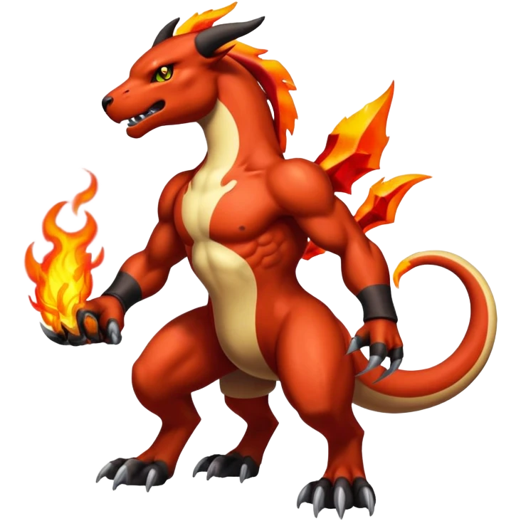Badass cool shiny Houndoom-Charmeleon-Fakémon-hybrid-creature (full body)  emoji