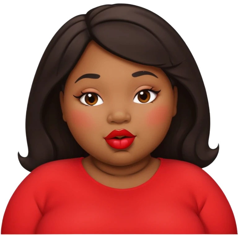 Create an emoji of a fat black woman with chubby cheeks with blushing red lipstick posing as if she were kissing emoji
