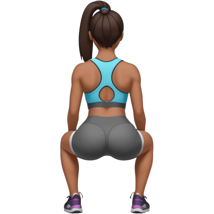 brown skin asian girl doing squats, big butt, back view emoji