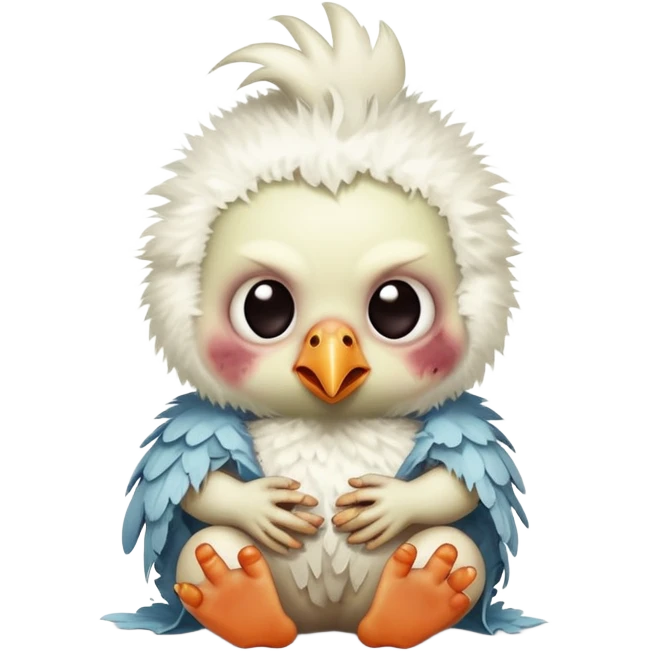 baby zombie on a tiny white chicken emoji