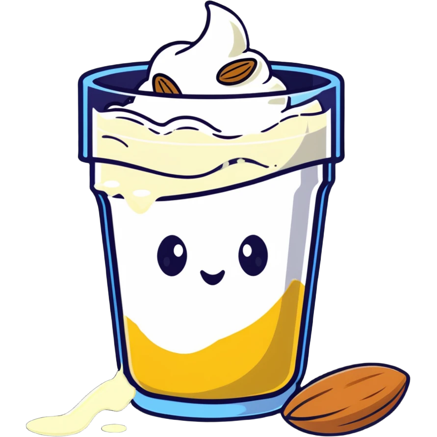 A single large white bone, clearly visible and dominant in the center, glowing with light. Around it, but not touching, are smaller floating items: a cup of yogurt, a small pile of shredded cheese, several almonds, and sesame seeds. emoji