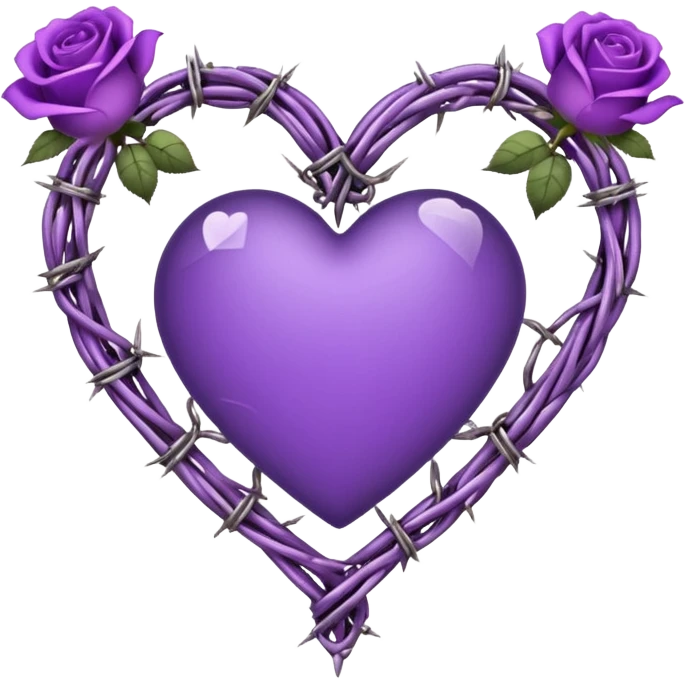 heart shape made out of barb wire vines with purple roses border with crystals hanging  emoji