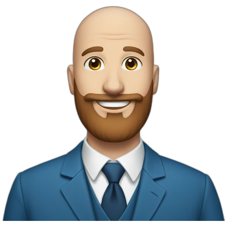 blue-eyed, plump, smiling bald man with a long brown beard in a blue suit emoji