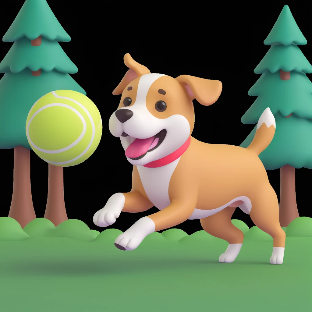 dog chasing ball in forrest, close up pose emoji