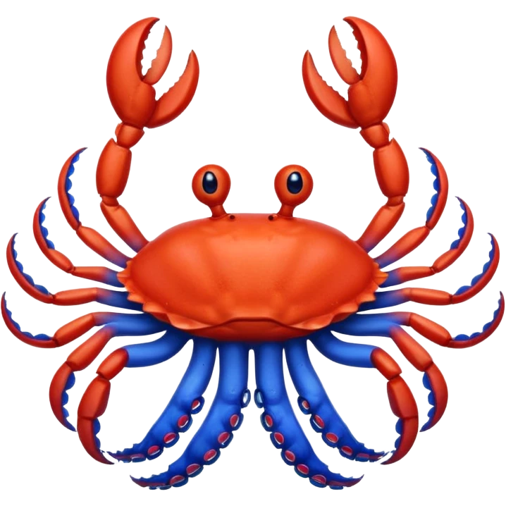 a red crab with two claws and a blue octopus are friends emoji