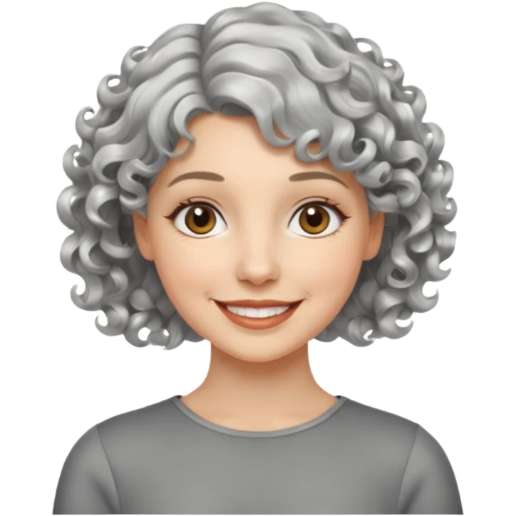 silver, short, wavy-haired with curls, smiling pretty lady, hopeful emoji