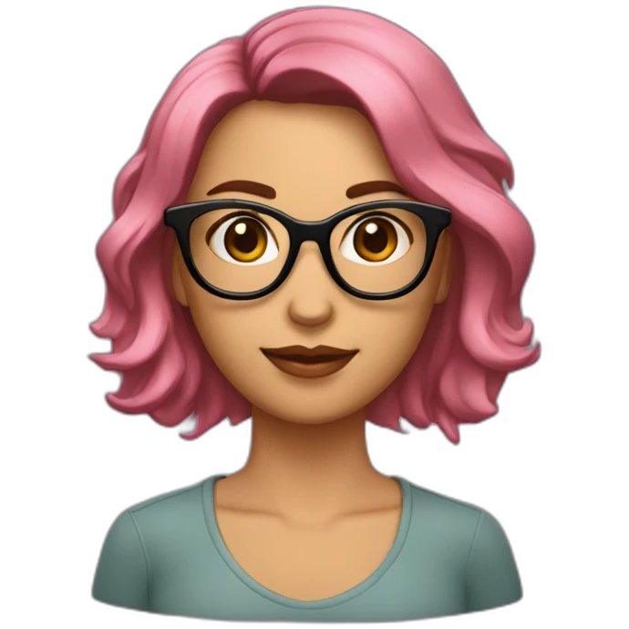 Mujer pelo corte bob castaño, gafas rosas emoji