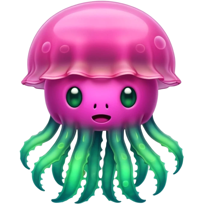 Cute green pink jellyfish with ugly face emoji