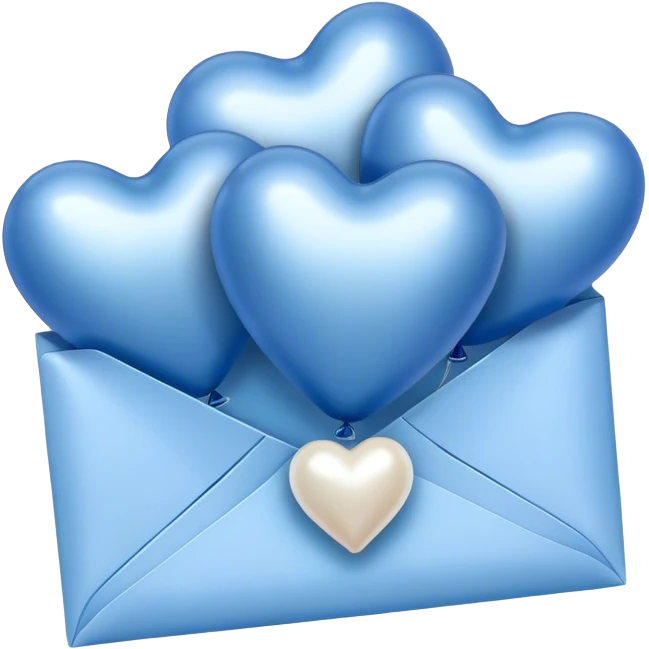 dark blue love letter in pastel blue and perl metallic heart-shaped balloons emoji