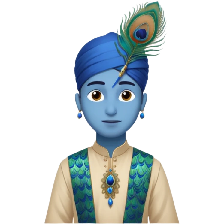 A man with blue skin peacock feather in head wearing dhoti kurta  emoji