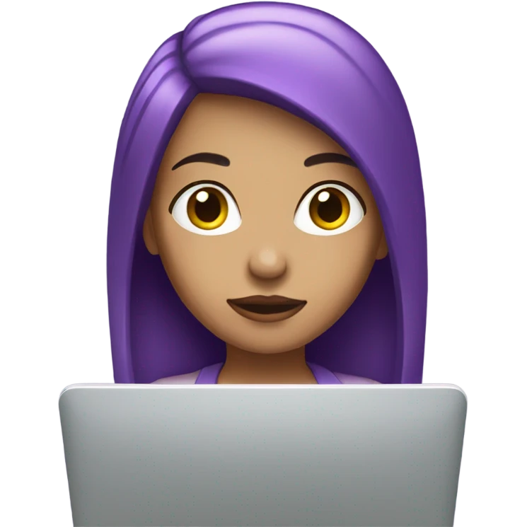 purple hair woman facing forward laptop white skin emoji