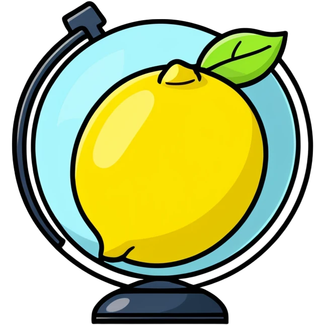 Globe in the shape of a lemon that says 7 Lemon emoji