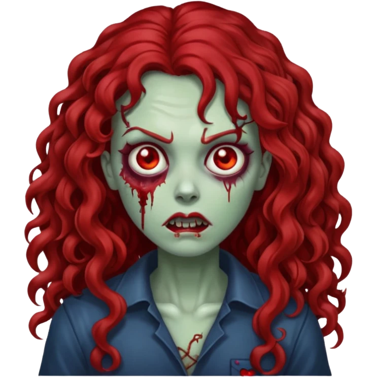 a zombie with long dark red curly hair emoji