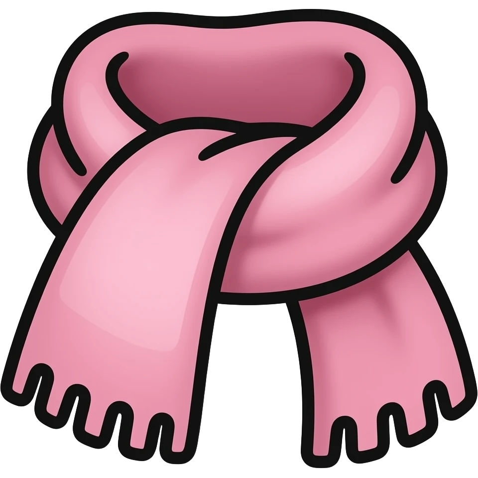 thick black outline, pink scarf emoji, thick black outline, simple cartoon emoji