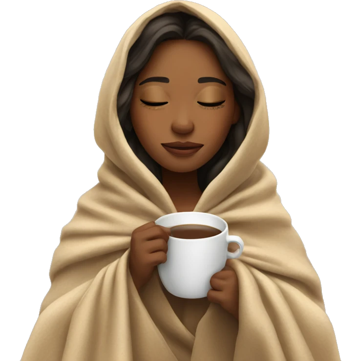 girl inside a blanket sipping coffee eyes closed emoji