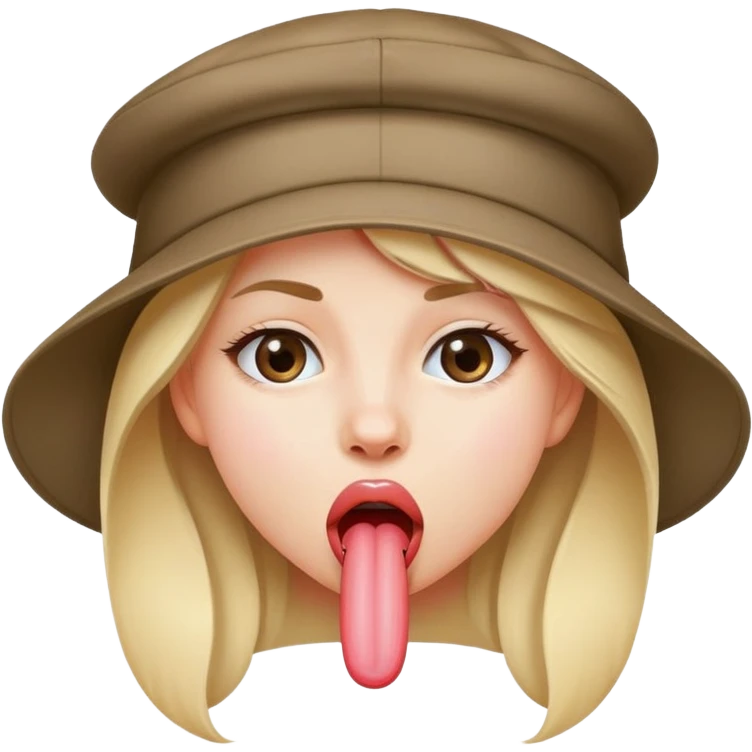 teen girl sticking out her tongue, wearing a hat emoji