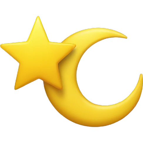 yellow star hanging from end of yellow crescent moon emoji