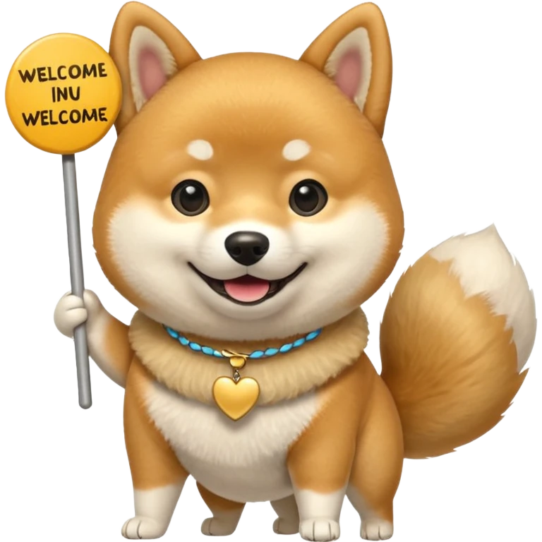 shiba holds welcome sign bigger then himself emoji