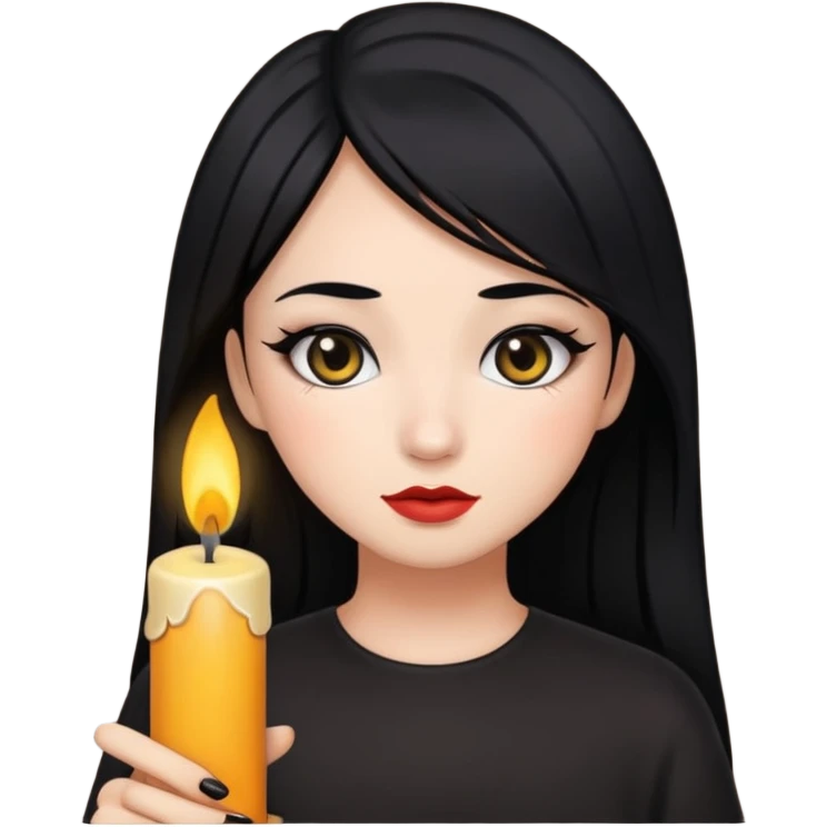 A gurl with black hair make up holding a candle emoji