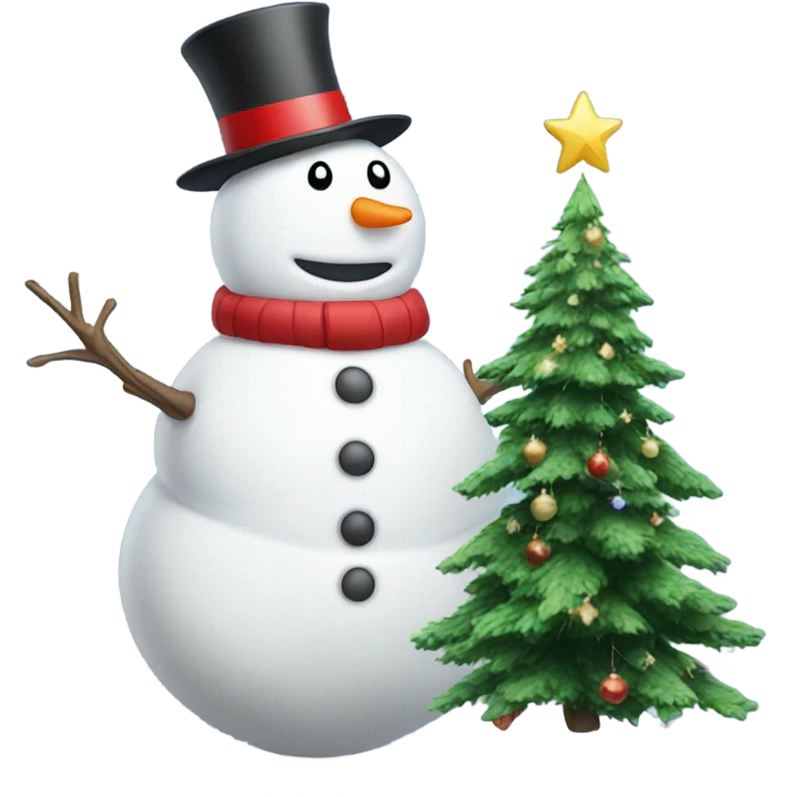 Snowman next to a Christmas tree emoji