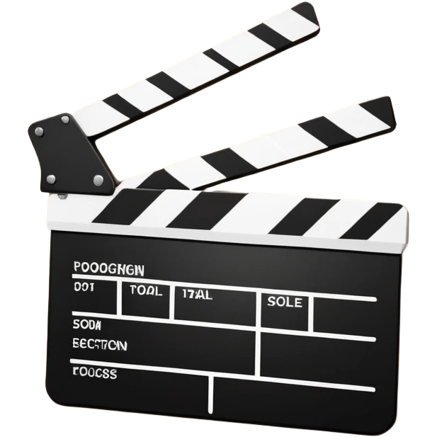 Minimalist film clapperboard, black and white, clean geometric shapes with diagonal line emoji