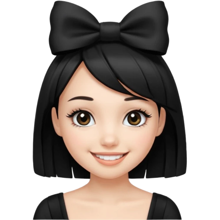 Girl with black cute  cut with a black top and a bow on her head with long lashes emoji