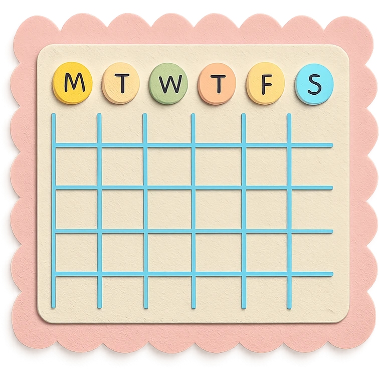 soft pastel minimal daily schedule grid with cute borders, with a pink scalloped border emoji