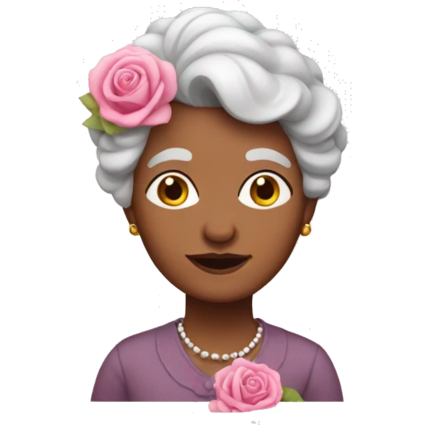 Pink granny with pink hair and roses emoji