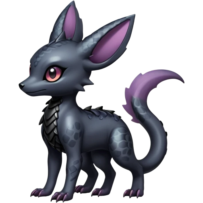 Shiny Dark Cute Majestic Sophisticated Modern Gothic Gloomy Futuristic Scaly Cyber-Salandit-Umbreon-Delcatty-Hybrid (Full body) emoji