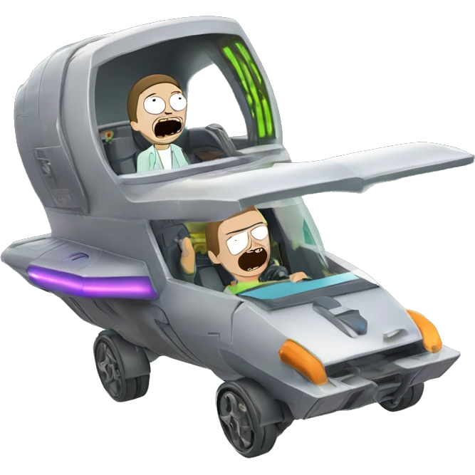Hot wheel Rick and Morty flying in spaceship to citadel  emoji