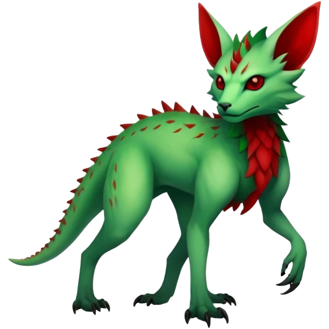 Cool Edgy Green Red ethereal badass Fionbri-Vernid-Trico-animal-creature full body emoji