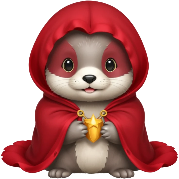 baby grey otter, in magic red cloak emoji