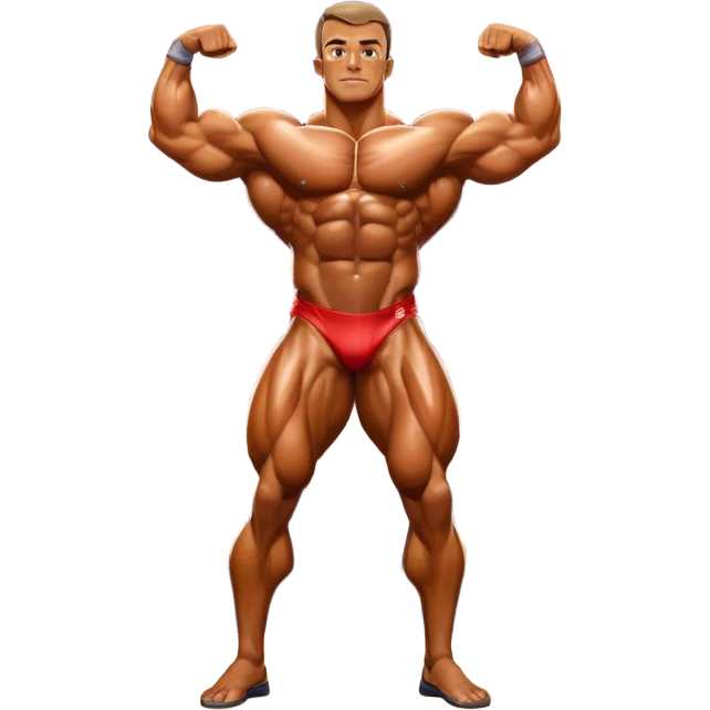 Bodybuilder on stage at a competition, covered in oil, flexing to showcase defined muscles under bright lights. The background shows a professional bodybuilding stage with judges and an audience in soft focus, highlighting the intense focus and discipline of the sport. Transparent background. emoji