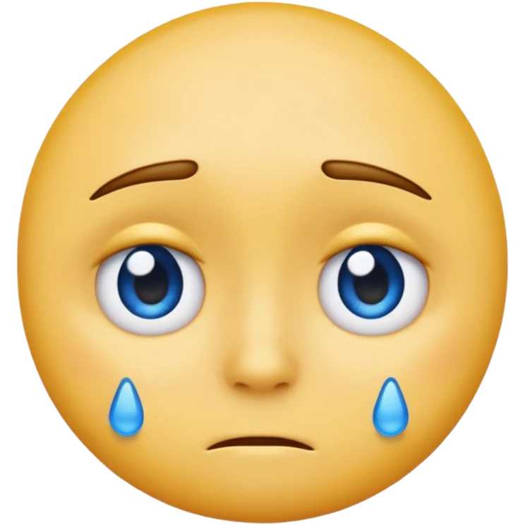 A regular, simple, yellow  skin, round face emoji looking straight at me not smilling, just staring with a blue and almost clear looking tear rolling down its cheek emoji