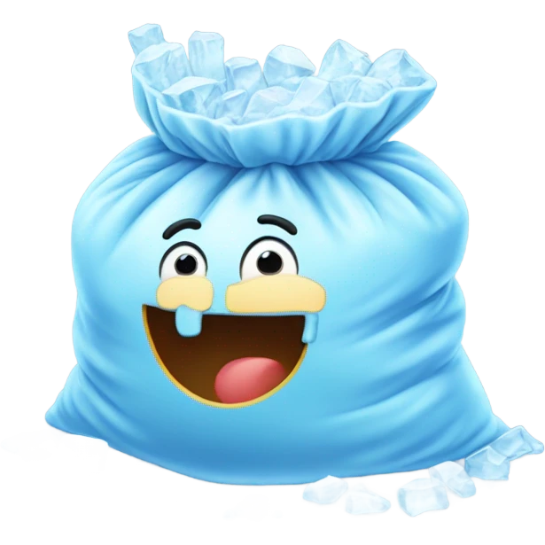 Big bag of ice with frost on the bag emoji