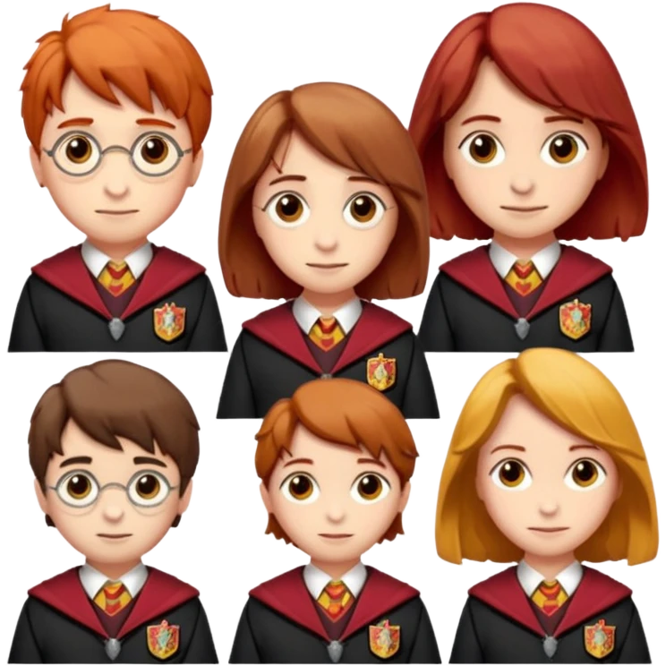 harry potter, ronald weasley and hermione granger in gryfinndor uniform emoji