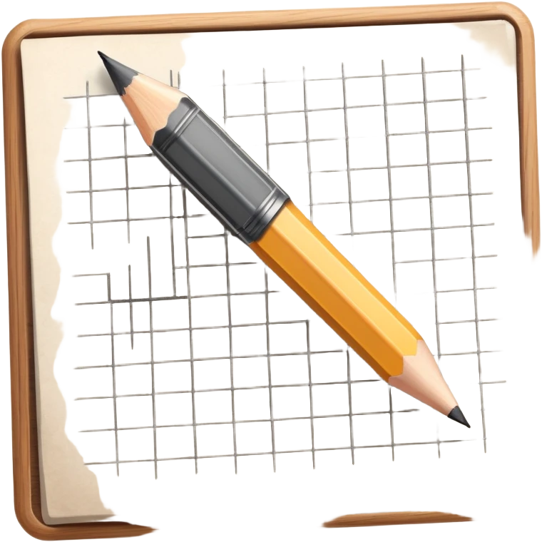 A pencil is placed over a sheet of paper grid, representing the sketching  emoji