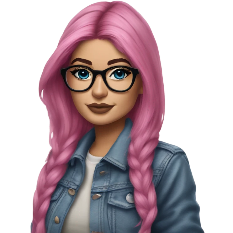 Photo Realistic kylie jenner stylish pink hair BLUE eyes and glasses rock chick emoji