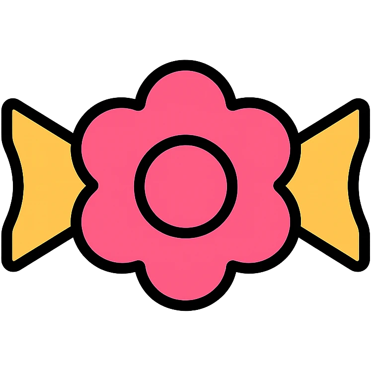 pink flower-shaped candy, color outline icon style, isolated on transparent background emoji