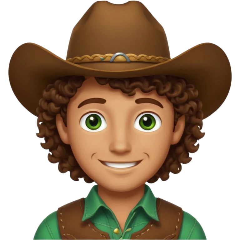 Cowboy boy with curly brown hair green eyes and he is happy  emoji