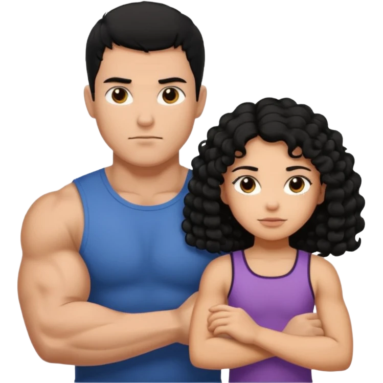 A strong man with short straight black hair protecting a shorter girl with long curly black hair emoji