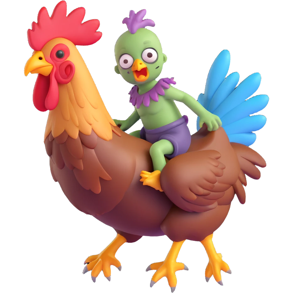 chicken jockey baby zombie riding a chicken detailed 3D rendering style dynamic pose vibrant colors dramatic lighting emoji