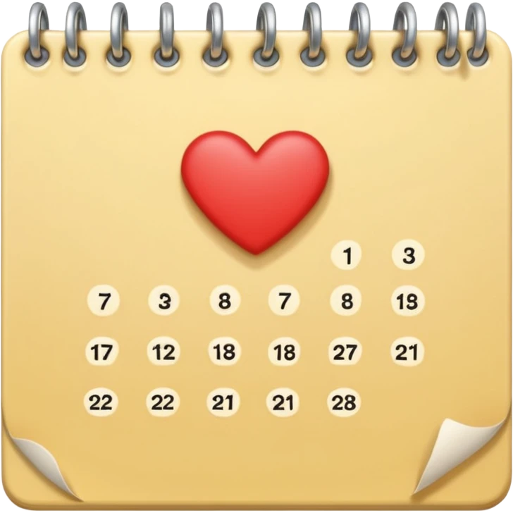 cute kalender , really light yellow/gold/brown themed with maybe a little heart on it. its paper in it and rings at the top of it where the paper is on. it needs to look like its drawed  and the rings at the top instead.  and it not has to look like its standing and a little bit more out zoomed  emoji