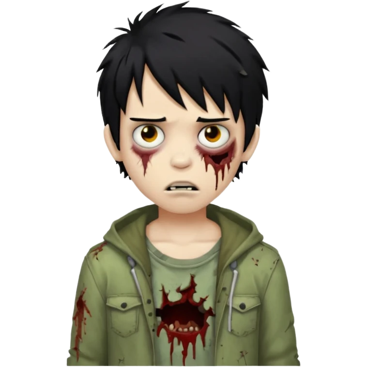 Boy, zombie, black hair, medium, emo, shaggy, dark, spooky, creepy expression emoji