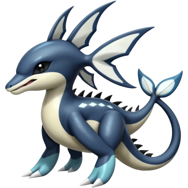 Black and white smooth glossy soft hot handsome tough badass cool Meloetta-Dialga-Orca-Salandit-Giratina-Pokémon-Fakémon-fusion-hybrid-creature (full body), 4-legged,  emoji