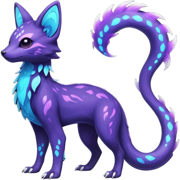 Rare realistic dark-purple indigo violet nebulae shiny sparkly dark-neon glowing bioluminescent edgy badass epic pretty beautiful handsome gorgeous aesthetic colorful vibrant Vernid-Trico-species-Fakemon-creature by LiLaiRa, 4 legs, 1 tail, random markings, (full body) emoji